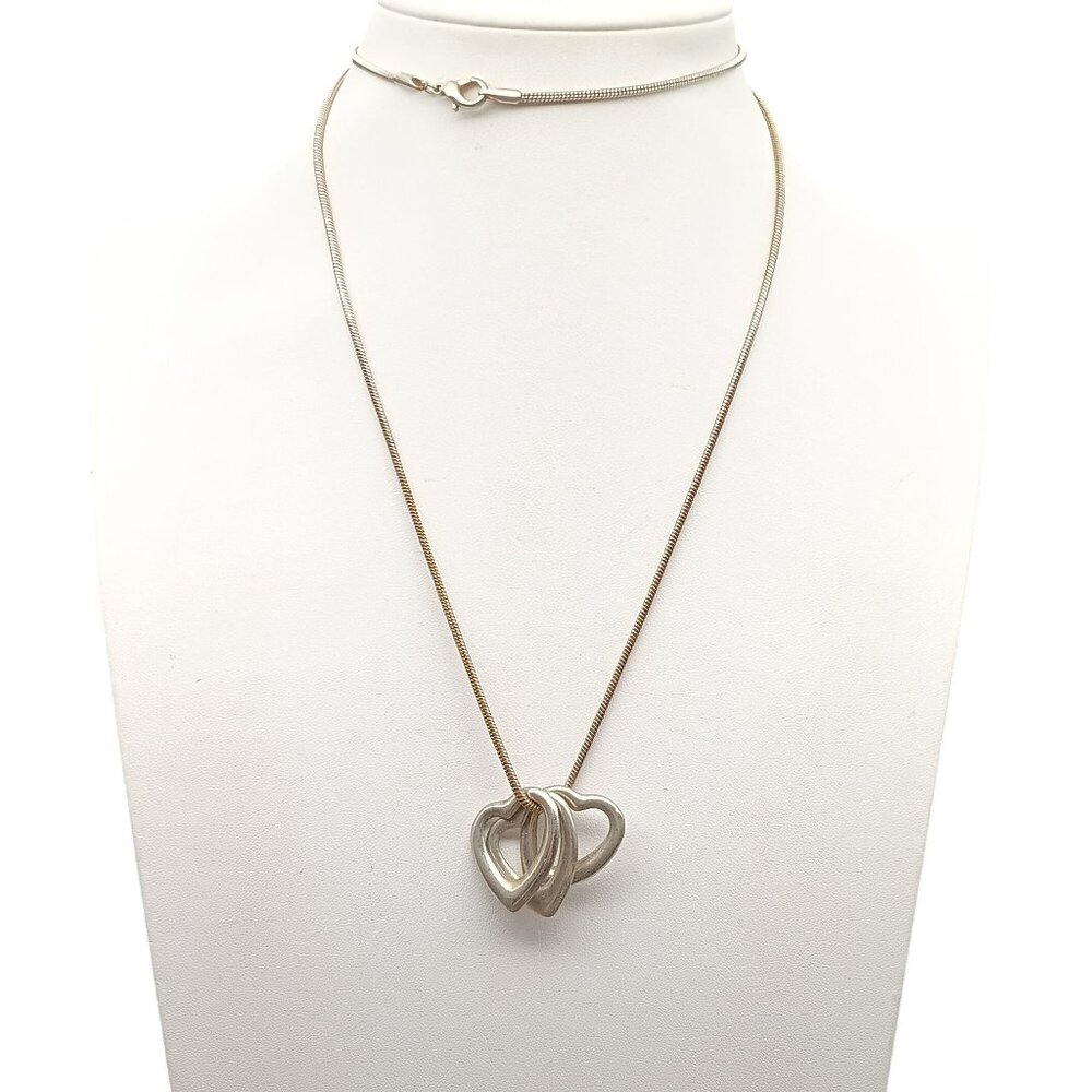 Vintage Silver-Tone Snake Chain Necklace with Three Open Heart Pendants